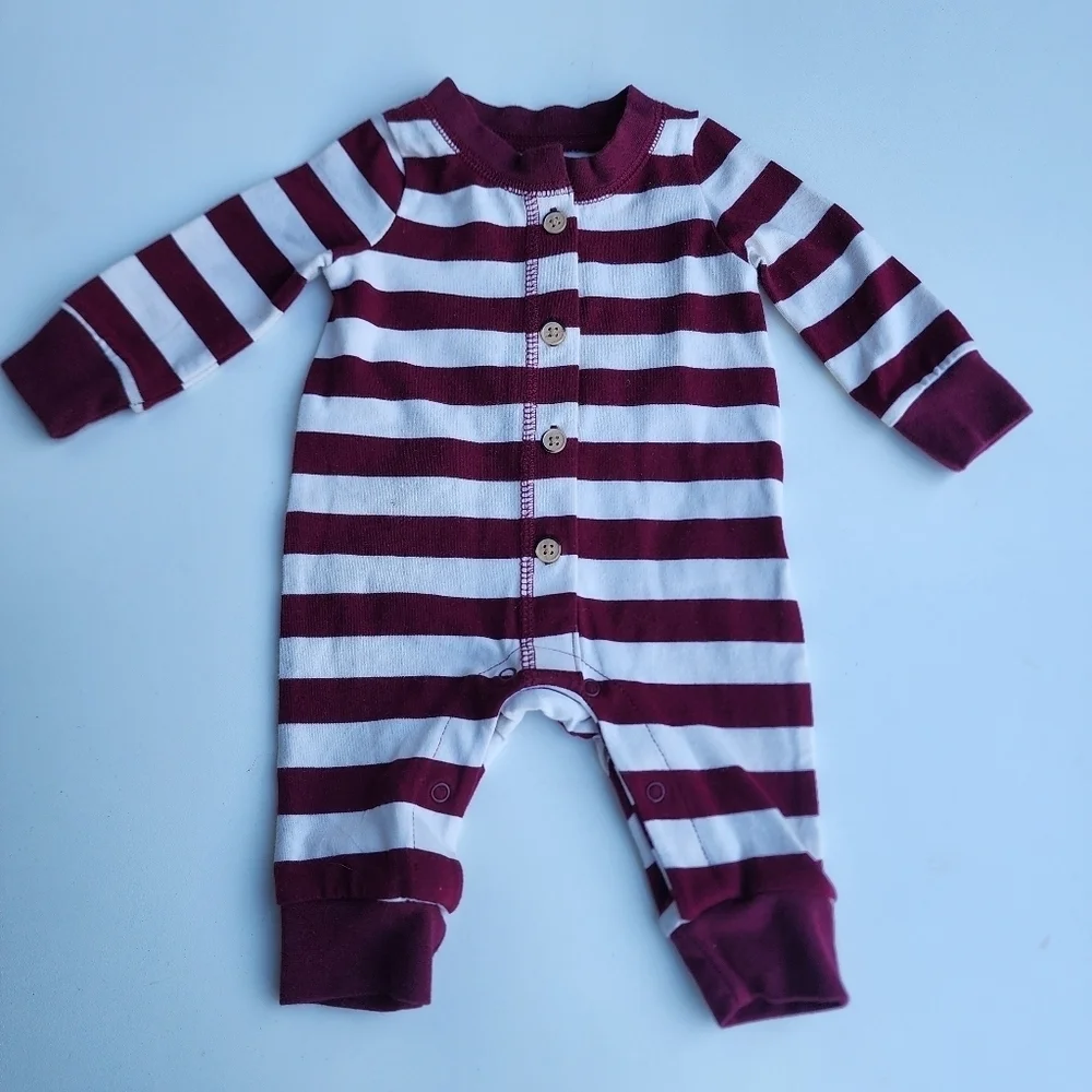 Lot of 3 Carter's Cat Jack NewBorn Baby Long Sleeve Sleepers Footless Red NB